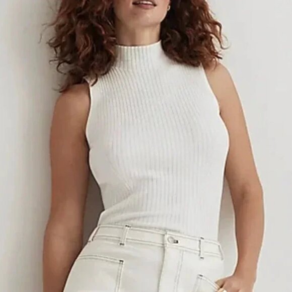 Madewell Wide Rib Mockneck Sweater Tank cream XL - Picture 1 of 5